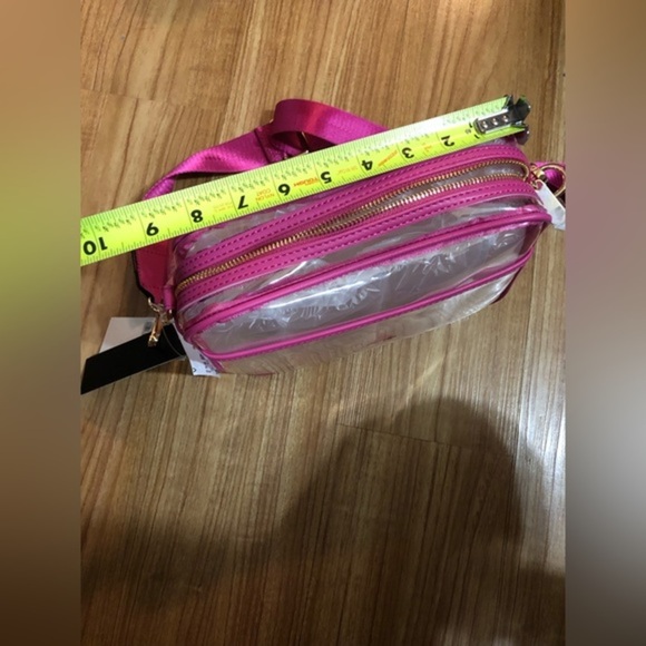 Pink piping trim Clear transparent crossbody camera bag wide adjustable bag - Picture 5 of 10